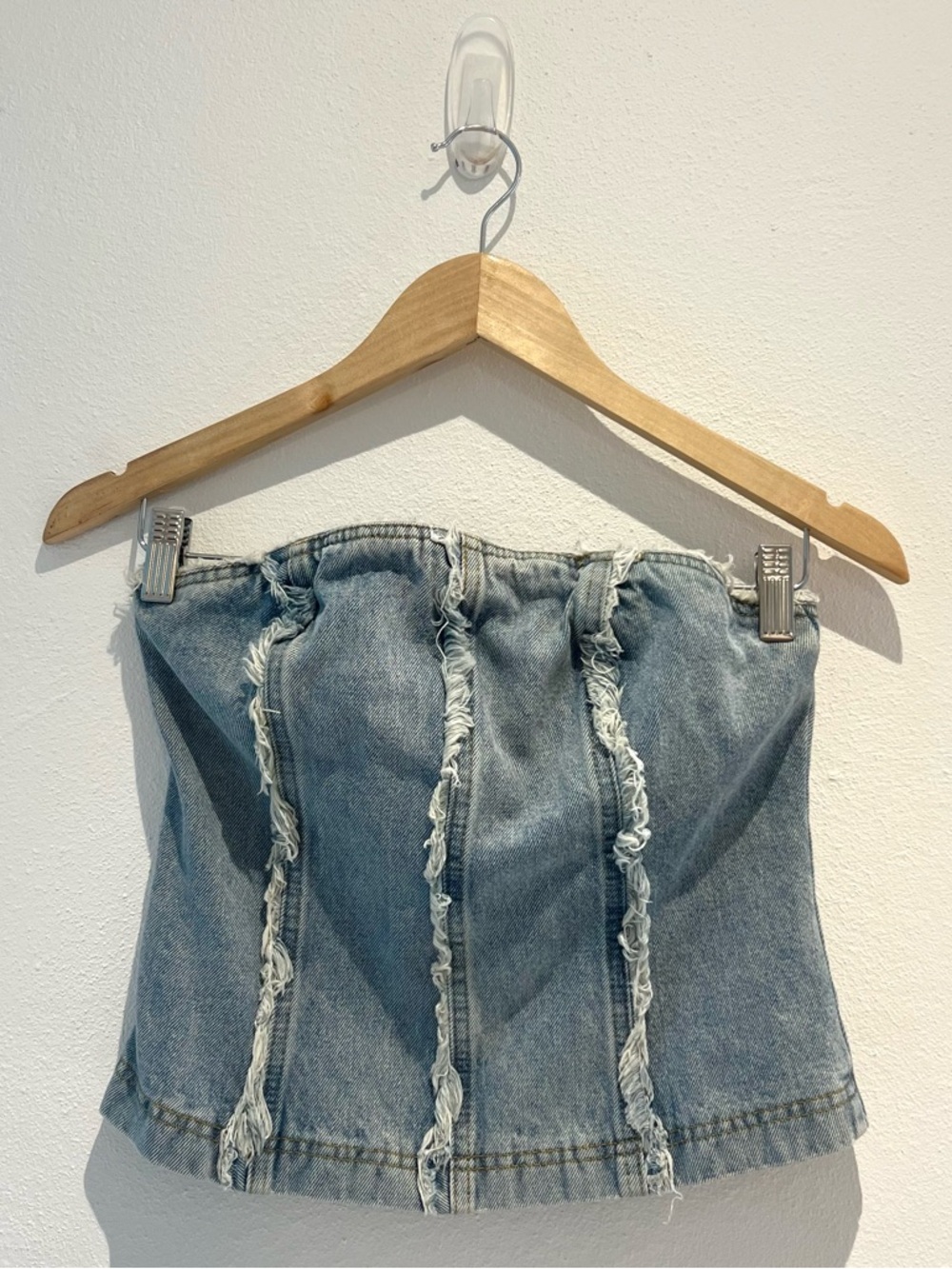 Denim Strapless Crop Top - Light Blue